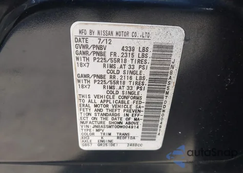 2013 Nissan Rogue Sv W/Sl Pkg from USA, damaged, VIN JN8AS5MT0DW004914